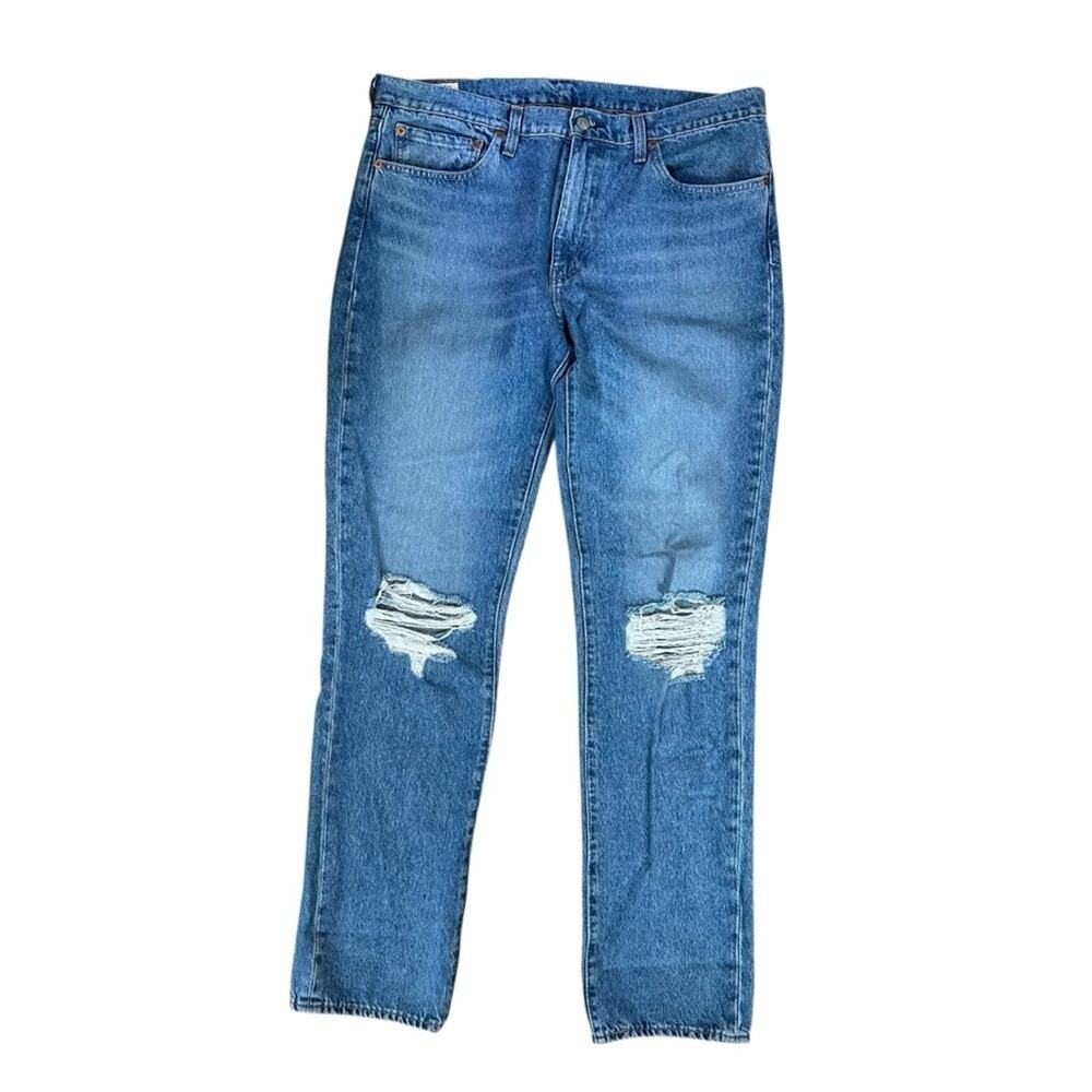 LEVIS 511 Premium Slim Jean Distressed Medium Wash Ripped Blue Denim Mens 36x34